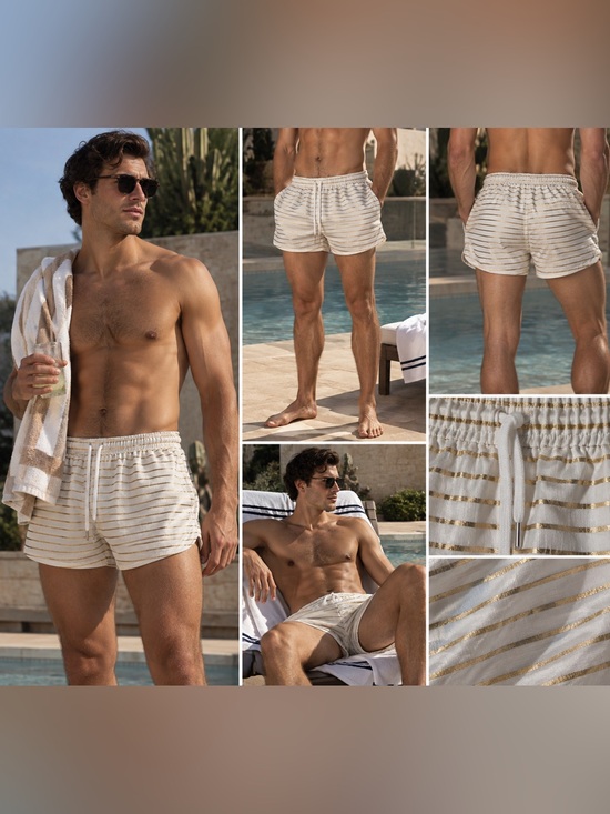 Charlie By Matthew Zink Other - Charlie by Matthew Zink Vintage Soccer Short Swim Trunks Gold & White Sz M